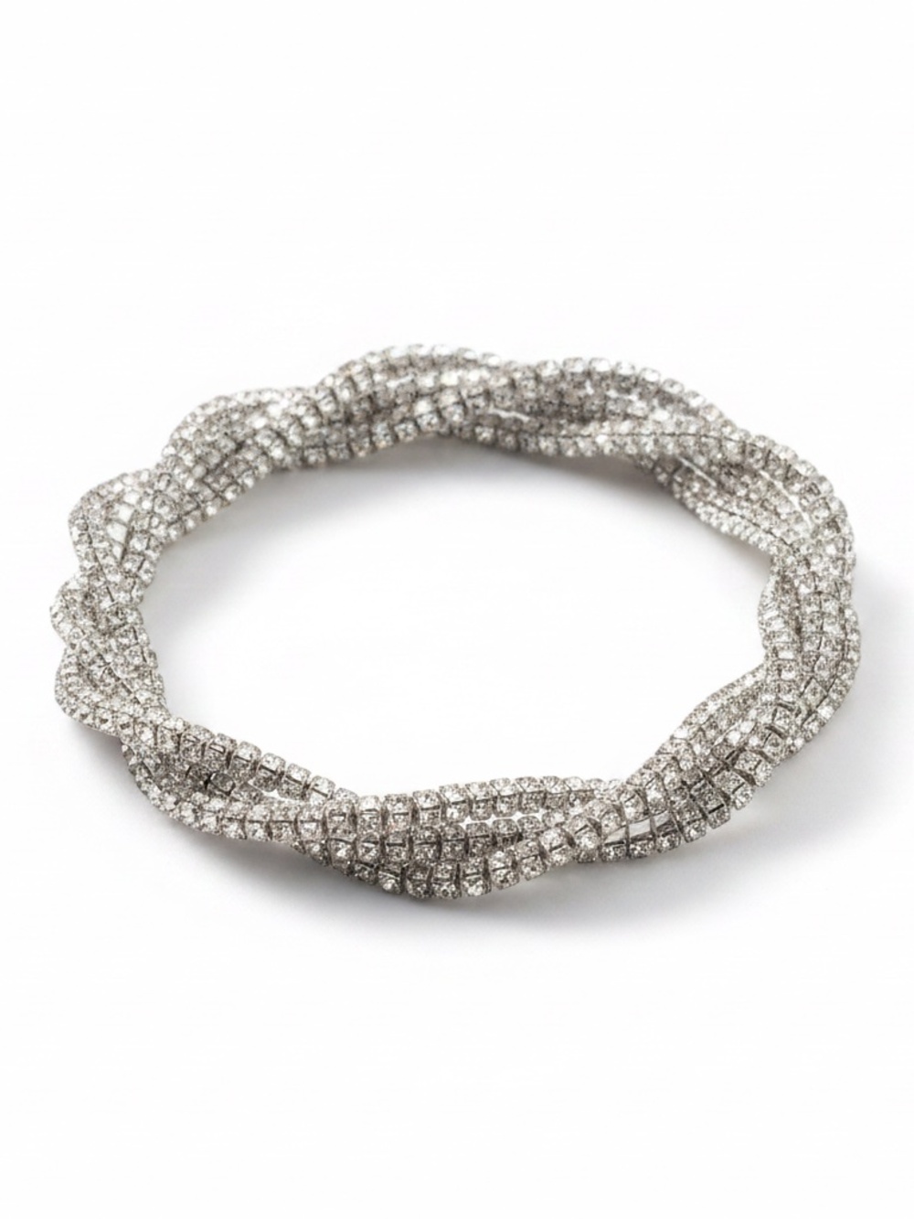 Womens Silver Tone Twisted Rhinestone 5 Strand Stretch Bracelet